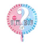 Balon din Folie Metalizata, Embo, Figurina Rotunda, Model Girl or Boy, Tema Gender Reveal, 45 cm, Ambalaj Individual, Pai Inclus, Umflare cu Aer sau Heliu, Albastru/Roz