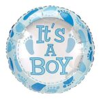 Balon din Folie Metalizata, Embo, Figurina Rotunda, Model It's a Boy, Tema Gender Reveal, 45 cm, Ambalaj Individual, Pai Inclus, Umflare cu Aer sau Heliu, Albastru - imagine 2