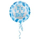 Balon din Folie Metalizata, Embo, Figurina Rotunda, Model It's a Boy, Tema Gender Reveal, 45 cm, Ambalaj Individual, Pai Inclus, Umflare cu Aer sau Heliu, Albastru - imagine 3