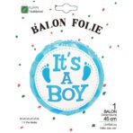 Balon din Folie Metalizata, Embo, Figurina Rotunda, Model It's a Boy, Tema Gender Reveal, 45 cm, Ambalaj Individual, Pai Inclus, Umflare cu Aer sau Heliu, Albastru - imagine 4