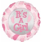 Balon din Folie Metalizata, Embo, Figurina Rotunda, Model It's a Girl, Tema Gender Reveal, 45 cm, Ambalaj Individual, Pai Inclus, Umflare cu Aer sau Heliu, Roz - imagine 3