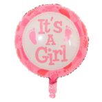 Balon din Folie Metalizata, Embo, Figurina Rotunda, Model It's a Girl, Tema Gender Reveal, 45 cm, Ambalaj Individual, Pai Inclus, Umflare cu Aer sau Heliu, Roz