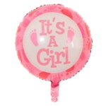 Balon din Folie Metalizata, Embo, Figurina Rotunda, Model It's a Girl, Tema Gender Reveal, 45 cm, Ambalaj Individual, Pai Inclus, Umflare cu Aer sau Heliu, Roz