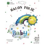 Balon din Folie Metalizata, Embo, Figurina Soare si Nor, Tema Botez, 60x53 cm, Ambalaj Individual, Pai Inclus, Umflare cu Aer sau Heliu, Albastru - imagine 5
