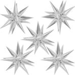 Balon din Folie Metalizata, Embo, Figurina Stea 3D, 66 cm, Ambalaj Individual, Pai inclus, Umflare cu Aer sau Heliu, Argintiu - imagine 2