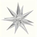 Balon din Folie Metalizata, Embo, Figurina Stea 3D, 66 cm, Ambalaj Individual, Pai inclus, Umflare cu Aer sau Heliu, Argintiu - imagine 3