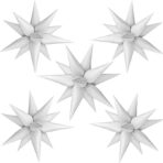 Balon din Folie Metalizata, Embo, Figurina Stea 3D, 66 cm, Ambalaj Individual, Pai inclus, Umflare cu Aer sau Heliu, Alb - imagine 2