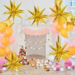 Balon din Folie Metalizata, Embo, Figurina Stea 3D, 66 cm, Ambalaj Individual, Pai inclus, Umflare cu Aer sau Heliu, Auriu - imagine 5