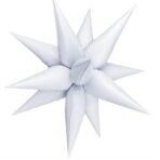 Balon din Folie Metalizata, Embo, Figurina Stea 3D, 66 cm, Ambalaj Individual, Pai inclus, Umflare cu Aer sau Heliu, Alb