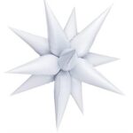 Balon din Folie Metalizata, Embo, Figurina Stea 3D, 66 cm, Ambalaj Individual, Pai inclus, Umflare cu Aer sau Heliu, Alb