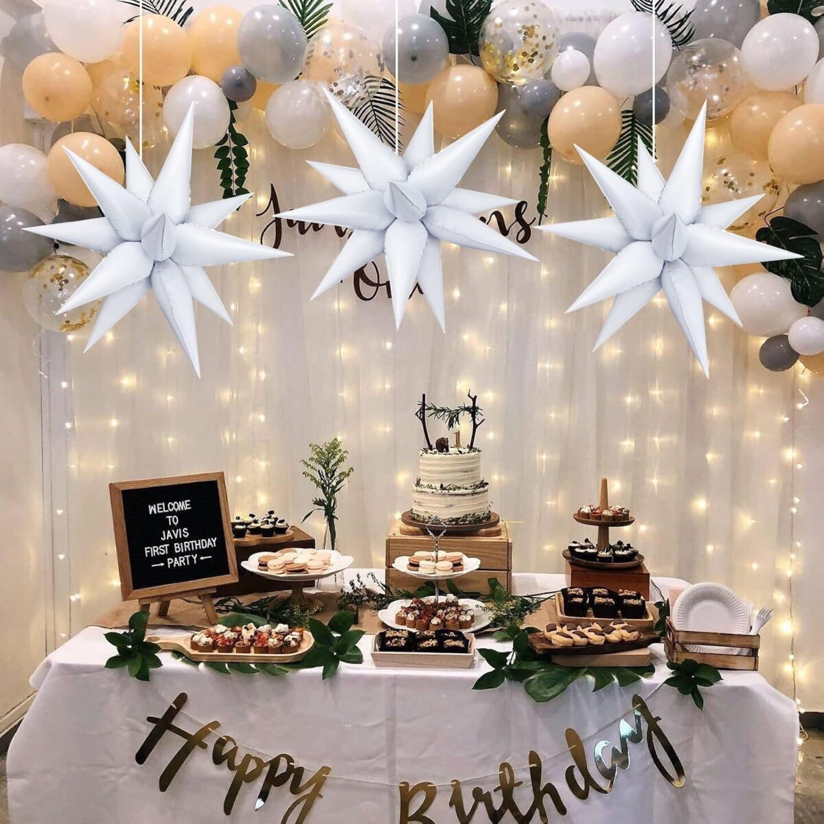 Balon din Folie Metalizata, Embo, Figurina Stea 3D, 66 cm, Ambalaj Individual, Pai inclus, Umflare cu Aer sau Heliu, Alb - imagine 4