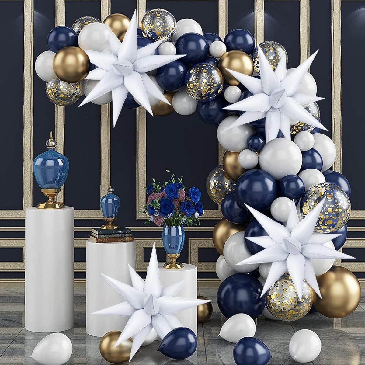 Balon din Folie Metalizata, Embo, Figurina Stea 3D, 66 cm, Ambalaj Individual, Pai inclus, Umflare cu Aer sau Heliu, Alb - imagine 6