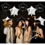 Balon din Folie Metalizata, Embo, Figurina Stea, Model Simplu, Tematica Aniversare, 40 cm, Ambalaj Individual, Pai Inclus, Umflare cu Aer sau Heliu, Negru - imagine 5