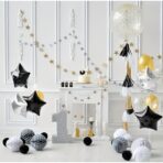 Balon din Folie Metalizata, Embo, Figurina Stea, Model Simplu, Tematica Aniversare, 40 cm, Ambalaj Individual, Pai Inclus, Umflare cu Aer sau Heliu, Negru - imagine 7