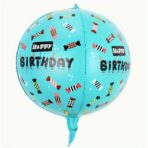 Balon din Folie Metalizata, Embo, Figurine 4D, Model Happy Birthday, Tematica Aniversara Bombonele, 63x24 cm, Ambalaj Individual, Pai Inclus, Umflare cu Aer sau Heliu, Blue - imagine 4