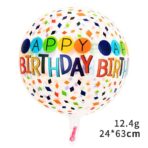 Balon din Folie Metalizata, Embo, Figurine 4D, Model Happy Birthday, Tematica Aniversara Bombonele, 63x24 cm, Ambalaj Individual, Pai Inclus, Umflare cu Aer sau Heliu, Alb-Multicolor - imagine 2