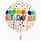 Balon din Folie Metalizata, Embo, Figurine 4D, Model Happy Birthday, Tematica Aniversara Bombonele, 63x24 cm, Ambalaj Individual, Pai Inclus, Umflare cu Aer sau Heliu, Alb-Multicolor - imagine 4