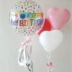 Balon din Folie Metalizata, Embo, Figurine 4D, Model Happy Birthday, Tematica Aniversara Bombonele, 63x24 cm, Ambalaj Individual, Pai Inclus, Umflare cu Aer sau Heliu, Alb-Multicolor - imagine 5