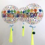 Balon din Folie Metalizata, Embo, Figurine 4D, Model Happy Birthday, Tematica Aniversara Bombonele, 63x24 cm, Ambalaj Individual, Pai Inclus, Umflare cu Aer sau Heliu, Alb-Multicolor - imagine 6