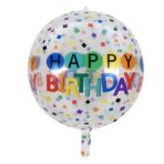 Balon din Folie Metalizata, Embo, Figurine 4D, Model Happy Birthday, Tematica Aniversara Bombonele, 63x24 cm, Ambalaj Individual, Pai Inclus, Umflare cu Aer sau Heliu, Alb-Multicolor - imagine 7