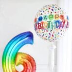 Balon din Folie Metalizata, Embo, Figurine 4D, Model Happy Birthday, Tematica Aniversara Bombonele, 63x24 cm, Ambalaj Individual, Pai Inclus, Umflare cu Aer sau Heliu, Alb-Multicolor - imagine 8
