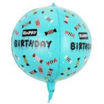 Balon din Folie Metalizata, Embo, Figurine 4D, Model Happy Birthday, Tematica Aniversara Bombonele, 63x24 cm, Ambalaj Individual, Pai Inclus, Umflare cu Aer sau Heliu, Blue