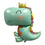 Balon din Folie Metalizata, Embo, Figurina Dinozaur, Tema Animalute, 75-80 cm, Ambalaj Individual, Pai Inclus, Umflare cu Aer sau Heliu, Verde