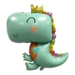Balon din Folie Metalizata, Embo, Figurina Dinozaur, Tema Animalute, 75-80 cm, Ambalaj Individual, Pai Inclus, Umflare cu Aer sau Heliu, Verde