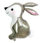 Balon din Folie Metalizata, Embo, Ambalaj Individual, Pai Inclus, Model Iepure, Tema Animalute, 56x73 cm, Umflare cu Aer sau Heliu, Gri