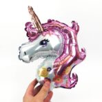 Balon din Folie Metalizata, Embo, Figurina Unicorn, Tema Animalute, 30 cm, Ambalaj Individual, Pai Inclus, Umflare cu Aer sau Heliu, Roz - imagine 2