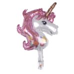 Balon din Folie Metalizata, Embo, Figurina Unicorn, Tema Animalute, 30 cm, Ambalaj Individual, Pai Inclus, Umflare cu Aer sau Heliu, Roz