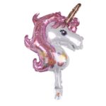 Balon din Folie Metalizata, Embo, Figurina Unicorn, Tema Animalute, 30 cm, Ambalaj Individual, Pai Inclus, Umflare cu Aer sau Heliu, Roz
