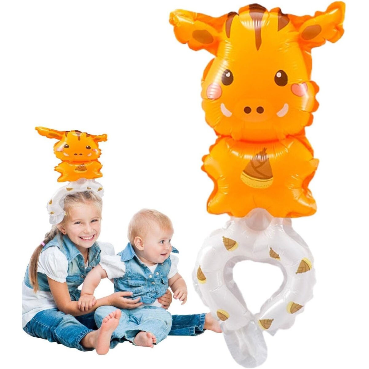 Balon din Folie Metalizata, Embo, Figurine Animalute, Tip Bratara, Model Girafa, 13 x 35 cm, Ambalaj Individual, Pai Inclus, Umflare cu Aer sau Heliu, Maro - imagine 3