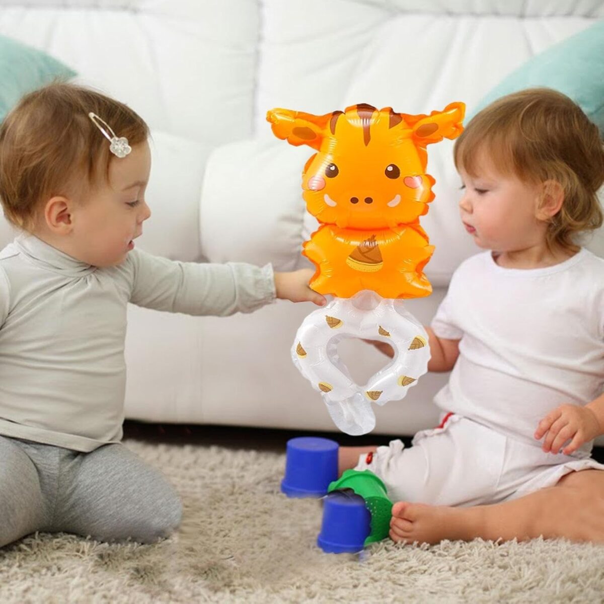 Balon din Folie Metalizata, Embo, Figurine Animalute, Tip Bratara, Model Girafa, 13 x 35 cm, Ambalaj Individual, Pai Inclus, Umflare cu Aer sau Heliu, Maro - imagine 5