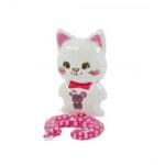 Balon din Folie Metalizata, Embo, Figurine Animalute, Tip Bratara, Model Pisica, 13 x 35 cm, Ambalaj Individual, Pai Inclus, Umflare cu Aer sau Heliu, Alb