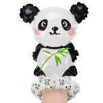 Balon din Folie Metalizata, Embo, Figurine Animalute, Tip Bratara, Model Panda, 13 x 35 cm, Ambalaj Individual, Pai Inclus, Umflare cu Aer sau Heliu, Alb/Negru