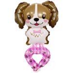 Balon din Folie Metalizata, Embo, Figurine Animalute, Tip Bratara, Model Caine, Ambalaj Individual, Pai Inclus, Umflare cu Aer sau Heliu, Maro