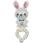 Balon din Folie Metalizata, Embo, Figurine Animalute, Tip Bratara, Model Iepuras, Ambalaj Individual, Pai Inclus, Umflare cu Aer sau Heliu, Alb