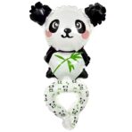 Balon din Folie Metalizata, Embo, Figurine Animalute, Tip Bratara, Model Panda, Ambalaj Individual, Pai Inclus, Umflare cu Aer sau Heliu, Alb-Negru
