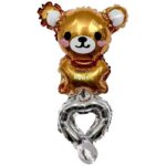 Balon din Folie Metalizata, Embo, Figurine Animalute, Tip Bratara, Model Ursulet, Ambalaj Individual, Pai Inclus, Umflare cu Aer sau Heliu, Maro
