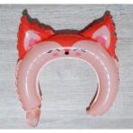 Balon din Folie Metalizata, Embo, Tip Coronita cu Urechi, Model Vulpe, Ambalaj Individual, Pai Inclus, Umflare cu Aer sau Heliu, 27 x 29 cm, Rosu - imagine 3