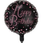Balon din Folie Metalizata, Embo, Figurine, Model 2, Happy Birthday, Tematica Aniversare, 45 cm, Ambalaj Individual, Pai Inclus, Umflare cu Aer sau Heliu, Multicolor