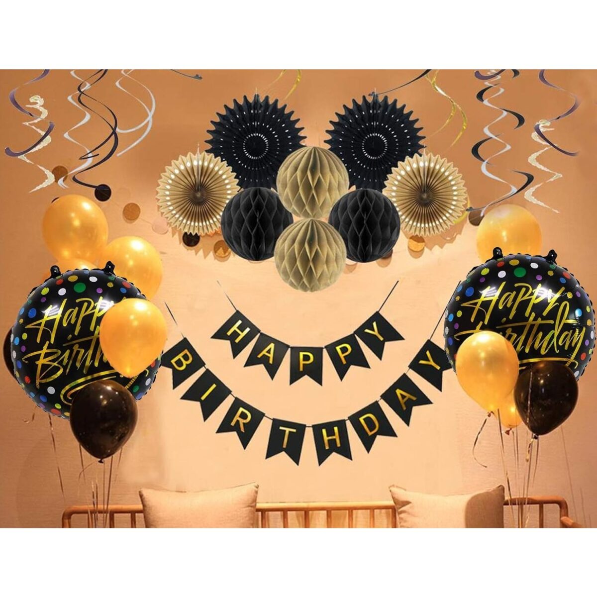 Balon din Folie Metalizata, Embo, Figurine, Model 3, Happy Birthday, Tematica Aniversare, 45 cm, Ambalaj Individual, Pai Inclus, Umflare cu Aer sau Heliu, Multicolor - imagine 3