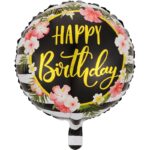Balon din Folie Metalizata, Embo, Figurine, Model 4, Happy Birthday, Tematica Aniversare, 45 cm, Ambalaj Individual, Pai Inclus, Umflare cu Aer sau Heliu, Multicolor