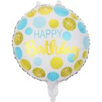 Balon din Folie Metalizata, Embo, Figurine, Model 5, Happy Birthday, Tematica Aniversare, 45 cm, Ambalaj Individual, Pai Inclus, Umflare cu Aer sau Heliu, Multicolor