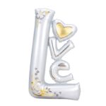 Balon din Folie Metalizata, Embo, Figurine, Model LOVE, Tematica Iubire, 110x64 cm, Ambalaj Individual, Pai Inclus, Umflare cu Aer sau Heliu, Alb
