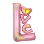 Balon din Folie Metalizata, Embo, Figurine, Model LOVE, Tematica Iubire, 110x64 cm, Ambalaj Individual, Pai Inclus, Umflare cu Aer sau Heliu, Roz