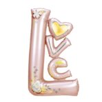 Balon din Folie Metalizata, Embo, Figurine, Model LOVE, Tematica Iubire, 110x64 cm, Ambalaj Individual, Pai Inclus, Umflare cu Aer sau Heliu, Roz Deschis