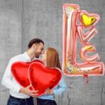 Balon din Folie Metalizata, Embo, Figurine, Model LOVE, Tematica Iubire, 110x64 cm, Ambalaj Individual, Pai Inclus, Umflare cu Aer sau Heliu, Roz - imagine 8
