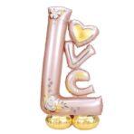 Balon din Folie Metalizata, Embo, Figurine, Model LOVE, Tematica Iubire, 110x64 cm, Ambalaj Individual, Pai Inclus, Umflare cu Aer sau Heliu, Roz Deschis - imagine 3
